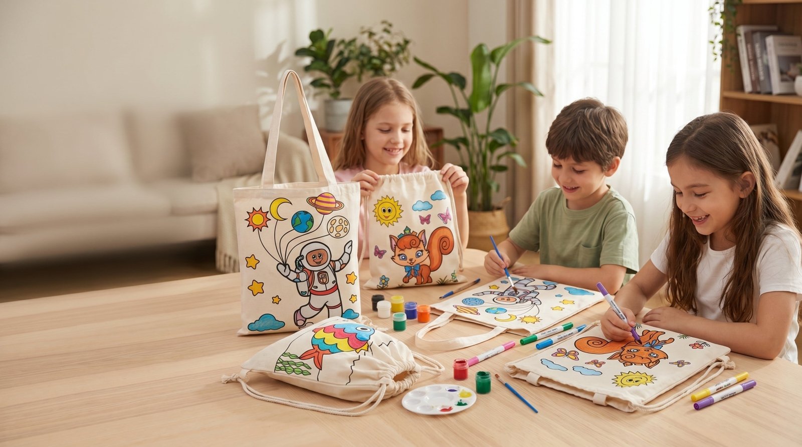 Borse di tela da colorare per feste, viaggi e giornate tranquille dei bambini