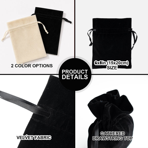 Black Velvet Drawstring Pouch – 6" × 8" (15 × 20 cm) - Pamusan.com