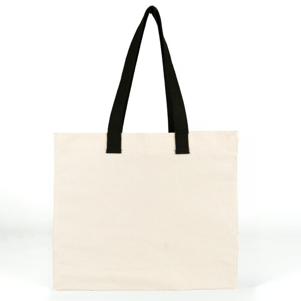 Shopper in cotone neutra 40 x 35 x 15 cm in studio, vista frontale in cotone naturale
