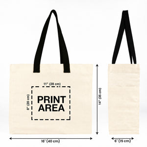 Print area diagram for the 16 x 14 x 6 inch canvas tote bag, 28 x 20 cm printable zone on the front