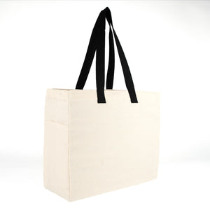 Shopper in cotone neutra vista di lato con soffietto da 15 cm di profondità