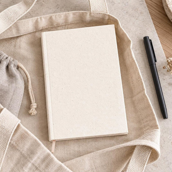 Blank Canvas Notebook – A5 (7.9" × 5.5" / 20 × 14 cm), 80 Unlined Sheets, Natural Cotton Cover, Bulk Plain Journal - Pamusan.com