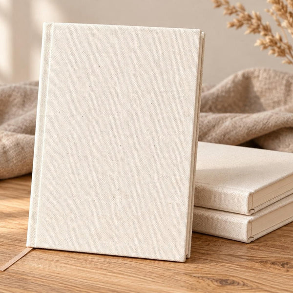 Blank Canvas Notebook – A5 (7.9" × 5.5" / 20 × 14 cm), 80 Unlined Sheets, Natural Cotton Cover, Bulk Plain Journal - Pamusan.com
