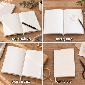 Blank Canvas Notebook – A5 (7.9" × 5.5" / 20 × 14 cm), 80 Unlined Sheets, Natural Cotton Cover, Bulk Plain Journal - Pamusan.com