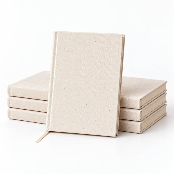 Blank Canvas Notebook – A5 (7.9" × 5.5" / 20 × 14 cm), 80 Unlined Sheets, Natural Cotton Cover, Bulk Plain Journal - Pamusan.com