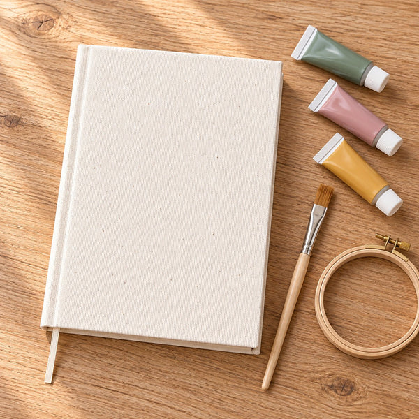 Blank Canvas Notebook – A5 (7.9" × 5.5" / 20 × 14 cm), 80 Unlined Sheets, Natural Cotton Cover, Bulk Plain Journal - Pamusan.com