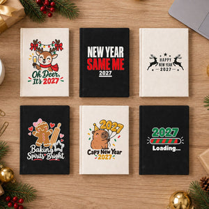 Christmas Journal Bulk – Canvas Notebook A5 5.5" × 7.9" (14 × 20 cm), 9 Holiday & New Year 2027 Designs, Natural or Black Cover - Pamusan.com