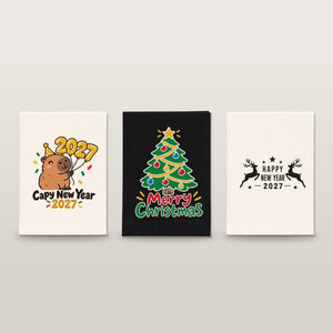 Christmas Journal Bulk – Canvas Notebook A5 5.5" × 7.9" (14 × 20 cm), 9 Holiday & New Year 2027 Designs, Natural or Black Cover - Pamusan.com
