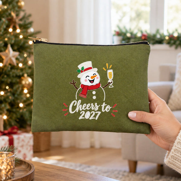 Christmas Makeup Bags Bulk – 9 Holiday & New Year 2027 Designs, Zipper Clutch 8.3" × 6" (21 × 15 cm) – Cotton Gabardine - Pamusan.com