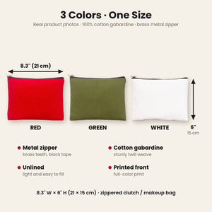 Christmas Makeup Bags Bulk – 9 Holiday & New Year 2027 Designs, Zipper Clutch 8.3" × 6" (21 × 15 cm) – Cotton Gabardine - Pamusan.com