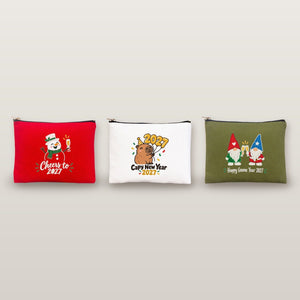 Christmas Makeup Bags Bulk – 9 Holiday & New Year 2027 Designs, Zipper Clutch 8.3" × 6" (21 × 15 cm) – Cotton Gabardine - Pamusan.com
