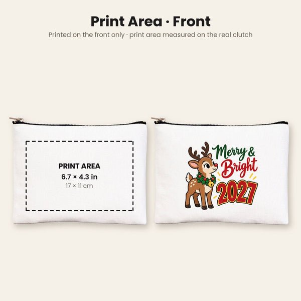 Christmas Makeup Bags Bulk – 9 Holiday & New Year 2027 Designs, Zipper Clutch 8.3" × 6" (21 × 15 cm) – Cotton Gabardine - Pamusan.com