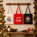 Shopper di Natale in cotone – borse 35 × 40 cm naturale, rosso o nero, 9 motivi Natale e Capodanno 2027 – cotone a saia - Pamusan.it