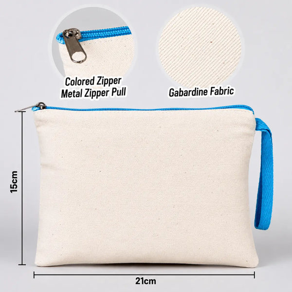 Pochette con Zip Turchese Neutra 20x15 cm – Borsa in Cotone Riutilizzabile