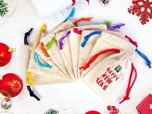 Colorful Happy New Year Bags - Personalized Cotton Pouch Gifts | Custom Drawstring Rope - Wholesale Bags - Pamusan.com