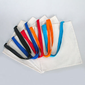 Cotton Tote Bag with Turquoise Handles – 14x16 in Reusable Plain Cotton Bag - Pamusan.com
