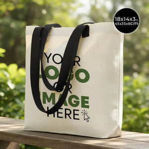 Borsa in tela personalizzabile con manici intrecciati neri, il tuo logo, 45x35x8 cm - Pamusan