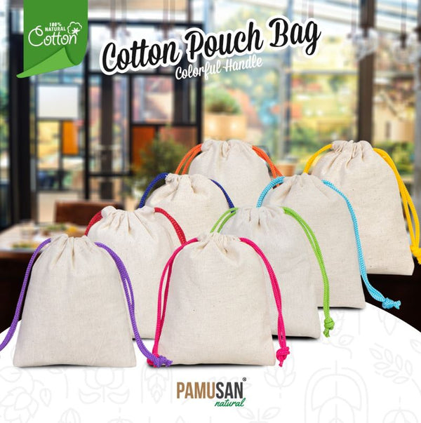 Fabric Pouch 4" W x 5" H (10 cm x 13 cm) - Dark Blue Handle (Customize) - Pamusan.com