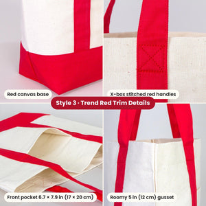 Happy New Year Tote Bags Bulk – Canvas Tote Bags in 3 Styles: Large City 18" × 14" × 4", Red Handles 18" × 14" × 3" or Red Trim 16" × 14" × 5", 9 New Year 2027 Designs - Pamusan.com