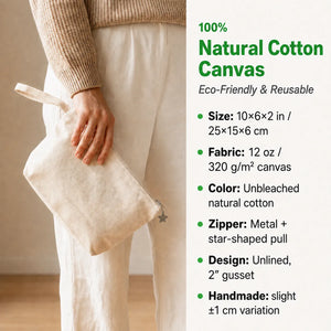 Custom Canvas Zipper Pouch 10" x 6" x 2" – Gusseted Makeup Bag, 320 g/m²