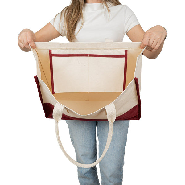 Large Canvas Tote Bag Bulk – Christmas & New Year 2027 Two-Tone Totes 18" × 14" × 7.5" (45 × 35 × 19 cm), Burgundy, Black or Sage Green, 9 Designs - Pamusan.com
