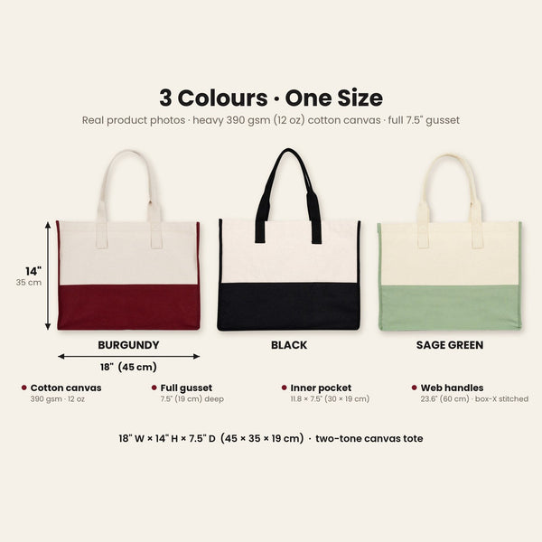 Large Canvas Tote Bag Bulk – Christmas & New Year 2027 Two-Tone Totes 18" × 14" × 7.5" (45 × 35 × 19 cm), Burgundy, Black or Sage Green, 9 Designs - Pamusan.com