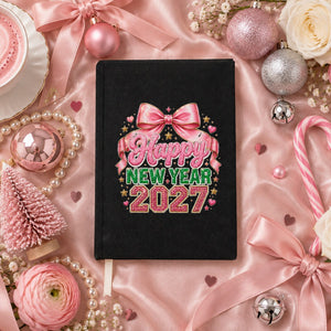 New Year Journal Bulk – Canvas Notebook A5 5.5" × 7.9" (14 × 20 cm), 9 Happy New Year 2027 Designs, Natural or Black Cover - Pamusan.com
