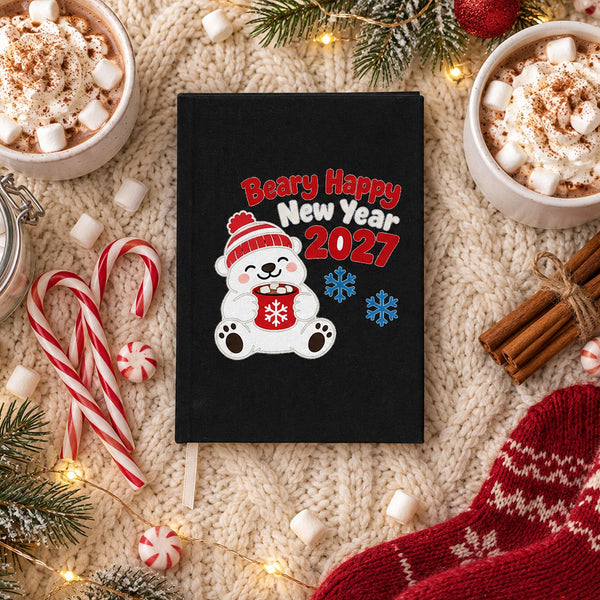 New Year Journal Bulk – Canvas Notebook A5 5.5" × 7.9" (14 × 20 cm), 9 Happy New Year 2027 Designs, Natural or Black Cover - Pamusan.com