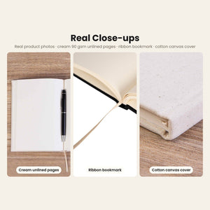 New Year Journal Bulk – Canvas Notebook A5 5.5" × 7.9" (14 × 20 cm), 9 Happy New Year 2027 Designs, Natural or Black Cover - Pamusan.com