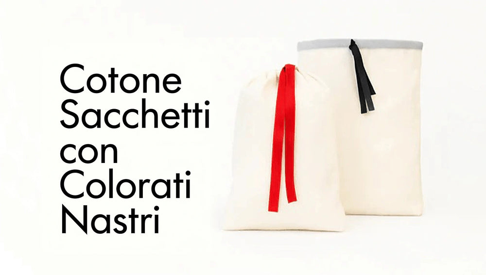 cotton pouches with colorful ribbons