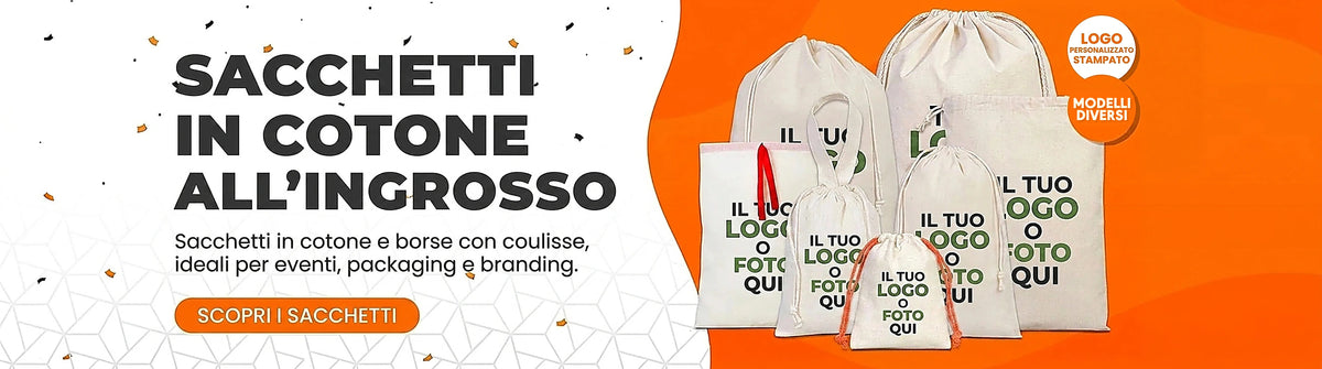Sacchetti in cotone all'ingrosso con logo personalizzato stampato - Pamusan.it