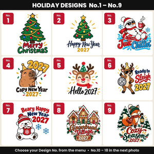 Motivi N. 1-9 per il sacchettino in velluto rosso: Buon Natale, Babbo Natale, Befana, slitta, pupazzo di neve, fiocco e altri